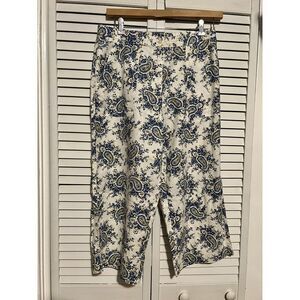 LIZ CLAIBORNE‎ RUSS Women's Size 12 Pants Linen Blend Floral Wide Leg Pockets
